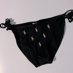 Ralph Lauren Bikini Bottom Black w/Gold embroidered Ponies Sz Small Tie Sides